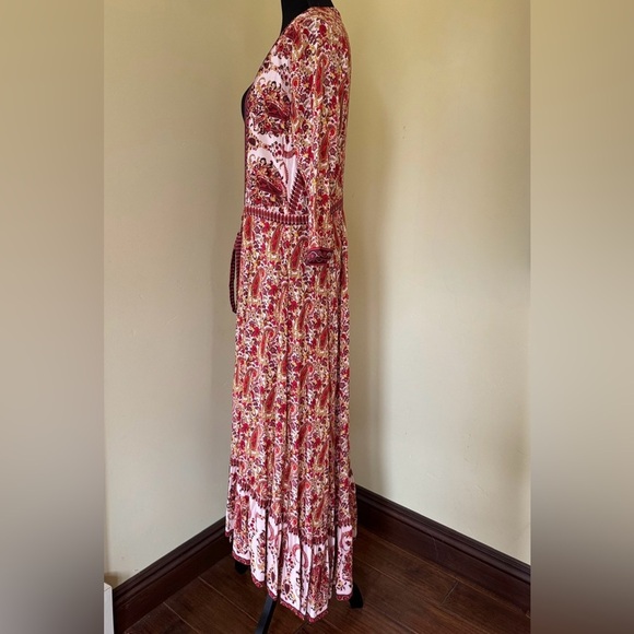 Free People to Love Flowy Boho Deep V-Neck Wrap Floral Maxi Dress, Size L - Picture 7 of 11